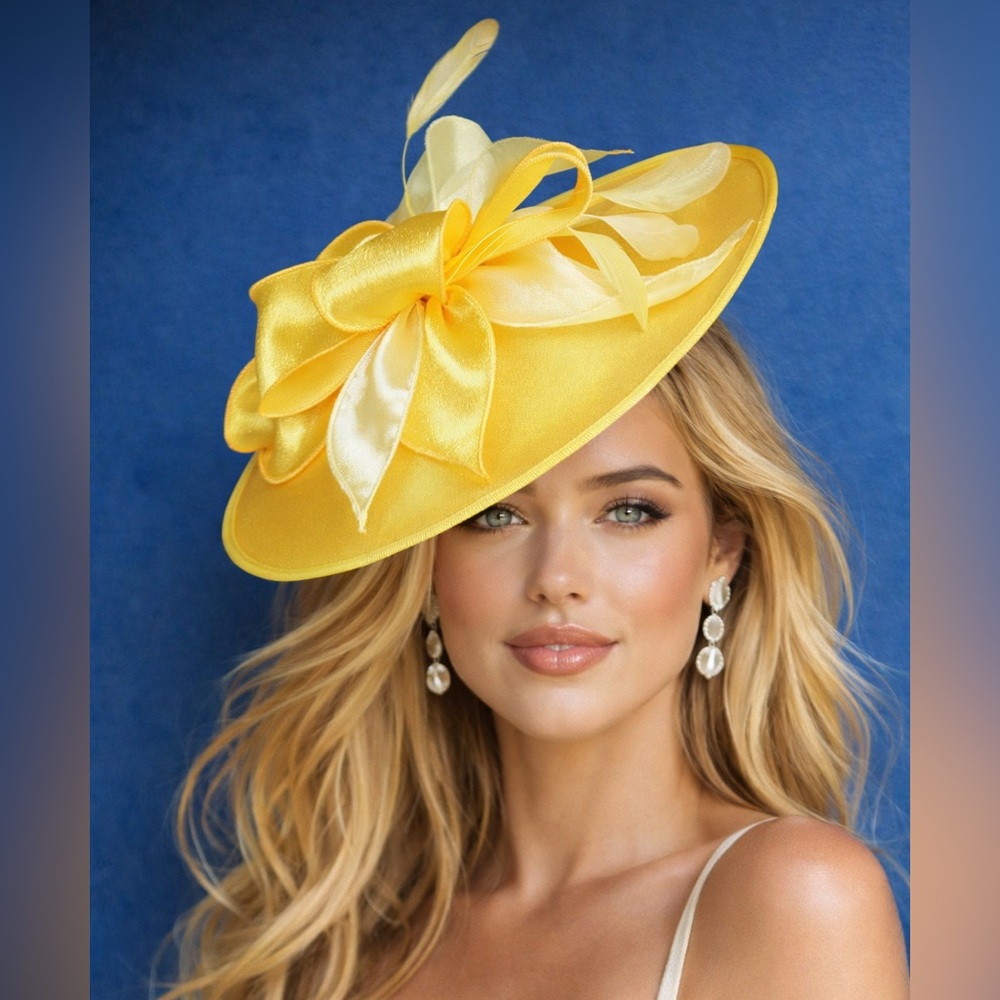 Elegant Yellow Fascinator Hat Kentucky Derby Churchill Downs Tea Church Formal